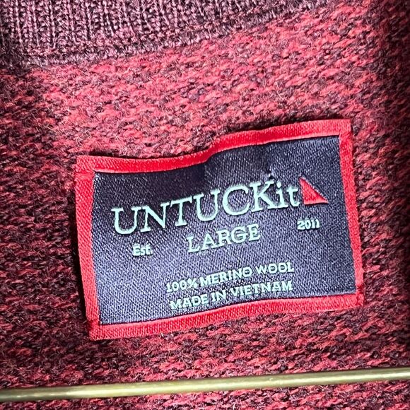Untuckit 1/4 Zip Mens Large Red Sweatshirt Belguardo 100% Merino Wool Pullover - Picture 3 of 8